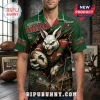 South Sydney Rabbitohs Mascot Button Down Hawaiian Shirt featuring a white rabbit rugby player graphic on a green background.