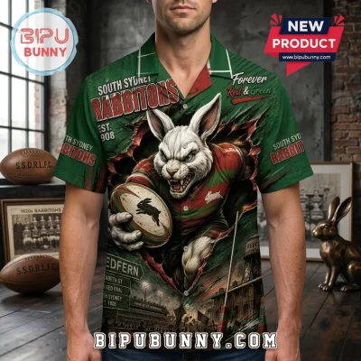 South Sydney Rabbitohs Mascot Button Down Hawaiian Shirt