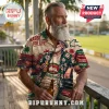 South Sydney Rabbitohs NRL Hawaiian shirt featuring team logos, beer bottles, tropical palm trees, and rugby graphics.