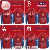 Spider-Man x MLB Teams 2026 Edition Hoodie featuring San Francisco Giants, Red Sox, Dodgers, and Yankees team branding.