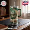 Starbucks 55th Anniversary YETI Stanley tumbler in green tie-dye with a straw, branded logo, and coffee machine graphic.