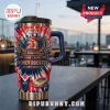 Sydney Roosters 118th Anniversary YETI Tumbler with red, white, and blue tie-dye pattern on a dark outdoor table surface.