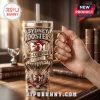 Sydney Roosters Gold 40oz Handle Tumbler featuring ornate metallic engravings, team emblem, and a transparent straw.