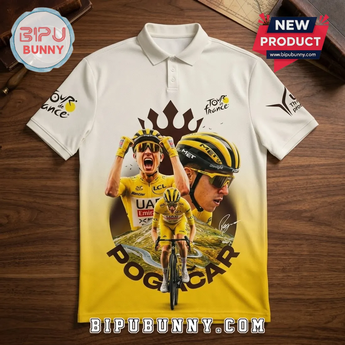 Tadej Pogacar 5x Tour De France Winner Polo Shirt Tadej Pogacar 5x Tour De France Winner Polo Shirt