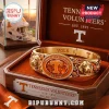 Tennessee Volunteers Gold Plated Mascot Hinged Bracelet featuring Smokey the mascot and an orange T logo in a wooden box.