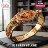 Tennessee Volunteers Gold Plated Mascot Hinged Bracelet featuring an orange inlay T logo and sculpted dog head accents.
