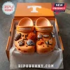 Tennessee Volunteers Orange NCAA Crocs with charms inside a branded orange shoe box.