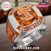 Tennessee Volunteers stainless steel championship ring featuring a large orange stone with a white T logo and crystals.