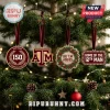 Texas A&M Aggies 150th Anniversary Advent Calendar 2026 ornaments with maroon ribbons hanging on a Christmas tree.