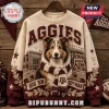 Texas A&M Aggies Mascot Embroidered Knit Sweater featuring a collie wearing a maroon scarf on a cream background.