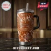 Texas Longhorns 143rd Anniversary Tie-Dye Stanley Tumbler with orange and white swirls, team logo, and stadium graphic.