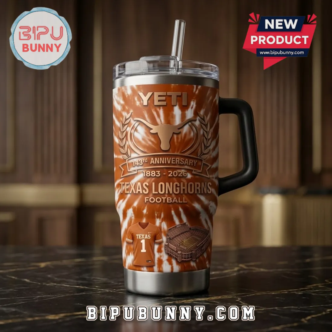 Texas Longhorns 143rd Anniversary Tie-Dye Stanley Tumbler Texas Longhorns 143rd Anniversary Tie-Dye Stanley Tumbler