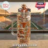 Texas Longhorns 40oz Rhinestone Tumbler with Handle featuring team mascot, football decals, and sparkly burnt orange gems.