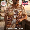 Texas Longhorns Austin TX summer Hawaiian shirt with brown tropical print, vintage lettering, and team-themed illustrations.