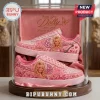 Thank You Dolly Parton Pink Air Force 1 Custom Sneakers featuring rhinestones, butterfly motifs, and Dolly portrait graphics.