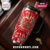 The Dolphins Rugby League 3rd Anniversary YETI Tumbler in red and white tie-dye with team logo and stadium graphic.