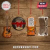 The Dukes of Hazzard 2026 Christmas Advent Calendar ornaments featuring a guitar, tire, gas pump, and wooden crate on wood.