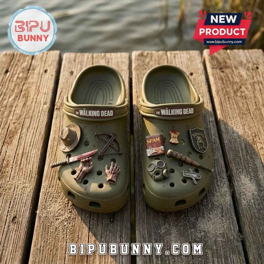 The Walking Dead Olive Green Clogs with Charms The Walking Dead Olive Green Clogs with Charms