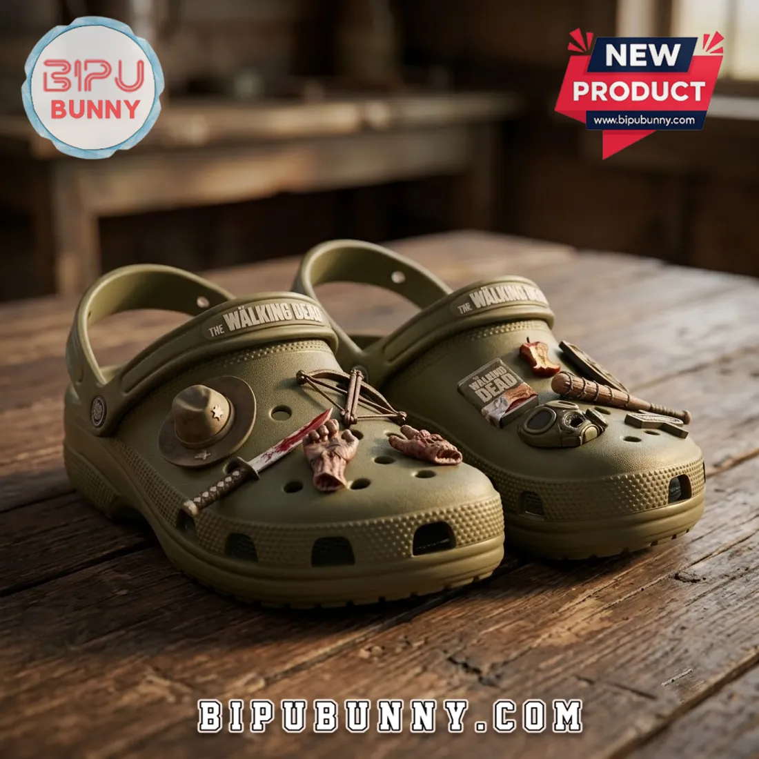The Walking Dead Olive Green Clogs with Charms The Walking Dead Olive Green Clogs with Charms