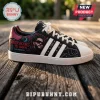 The Weeknd x Adidas After Hours black casual sneakers featuring custom singer portrait, XO branding, and white soles.