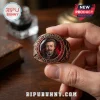 Tim Curry In Loving Memory 1946-2026 Ring featuring a portrait of the actor surrounded by red crystals on a gold band.