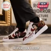 Tim Curry Rocky Horror Picture Show Custom AF1 Sneakers featuring portrait graphics, red accents, and theater motifs on white.