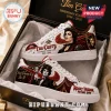 Tim Curry Rocky Horror Picture Show Custom AF1 Sneakers featuring Dr. Frank-N-Furter portraits and red patterned detailing.
