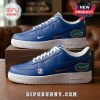 University of Florida Gators Blue Custom Air Force 1 Sneakers featuring an alligator logo, SEC branding, and white soles.