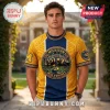University of Michigan Wolverines NCAA Mascot T-Shirt with yellow and navy blue pattern and circular team graphic.