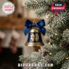 University of Notre Dame 24 Days Christmas Advent Calendar 2026 hanging bell ornament with navy ribbon on tree.