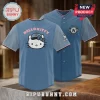 Washington Nationals Hello Kitty 2026 Blue Baseball Jersey featuring team logo, pinstripes, and pink trim accents.