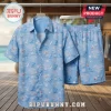 Washington Nationals Light Blue Hawaiian Shirt and matching shorts featuring baseball logos, sailboats, and palm trees.