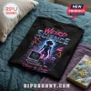 Weird Science 80s Movie Retro Black Shirt with neon graphic of a computer, electrical bolts, and a silhouette figure.