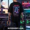 Weird Science 80s Movie Retro Black Shirt with neon graphics of a silhouette, vintage computer, and synth wave accents.