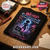 Weird Science 80s Movie Retro Black Shirt with neon lightning, lab equipment, and Chaos by Design text on a wood table.
