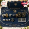 West Virginia Mountaineers Navy Blue 300-Piece Poker Set featuring branded chips, playing cards, and a printed game mat.
