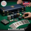 West Virginia Mountaineers Navy Blue 300-Piece Poker Set with logo chips, playing cards, and a leather carrying case.