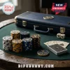 West Virginia Mountaineers Navy Blue 300-Piece Poker Set featuring branded chips, playing cards, and a leather case.