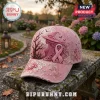 Witch Breast Cancer Awareness Pink Baseball Cap featuring embroidered witch silhouette, pink ribbon, and floral lace details.