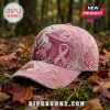 Witch Breast Cancer Awareness Pink Baseball Cap featuring embroidered witch silhouette, pink ribbon, and floral lace details.