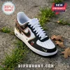 WNBA Skyline Edition Custom Nike Air Force 1 Sneakers in black and white with Las Vegas Aces city skyline gold detailing.