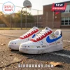 WNBA Team Back to School Custom Nike Air Force 1 sneakers with blue swoosh, red trim, and hand-drawn star graffiti art.