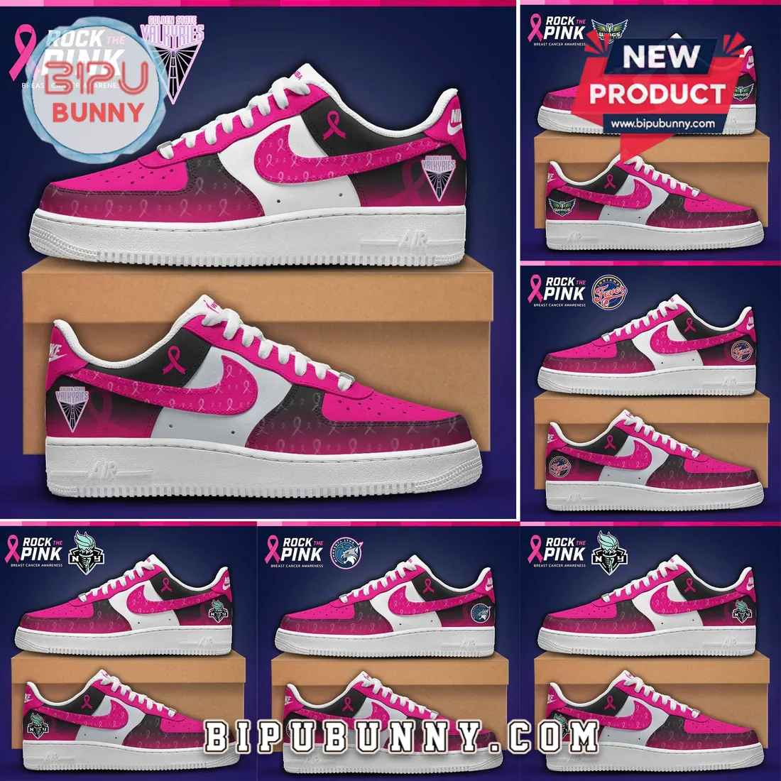 WNBA Team Breast Cancer Awareness Pink Nike Air Force 1 Sneakers WNBA Team Breast Cancer Awareness Pink Nike Air Force 1 Sneakers