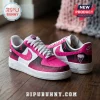 WNBA Team Breast Cancer Awareness Pink Nike Air Force 1 Sneakers featuring pink ribbons and white leather on wood floor.