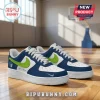 WNBA Teams Custom Nike Air Force 1 Low Sneakers featuring navy blue, white, and neon green accents on a basketball court.
