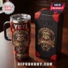 Yeti Georgia Bulldogs 241st Anniversary Tie-Dye Stanley Tumbler with mascot logo and black gift box on wooden table.