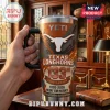 YETI Texas Longhorns 133rd Anniversary tumbler featuring a white Longhorn logo, orange swirl graphics, and text on steel.
