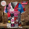 Yungblud Punk Rock Patchwork T-Shirt featuring Union Jack, electric guitar, smiley faces, and distressed frayed edges.