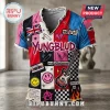 Yungblud Punk Rock Patchwork T-Shirt featuring graphics of a UK flag, electric guitar, safety pins, and cassette tape.