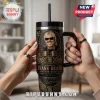 ZZ Top Frank Beard 1949-2026 Stanley Tumbler in black with gold drum kit graphics and signature text.
